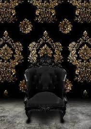 Today we'll take a look how to pull off such a color you can also rock matte black walls or black wallpaper with various patterns or prints to make them look special. Pin By Jenn Dicocco On Inside My House Gold Damask Wallpaper Black Furniture Gold Wallpaper