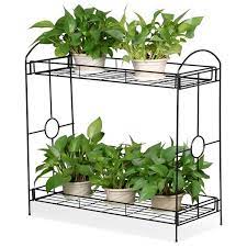 Topeakmart Indoor Outdoor 2 Tier Metal Flower Stand Plant Stand Rack W Tray Design Black Walmart Com Plant Stands Outdoor Plant Stand Indoor Metal Plant Stand