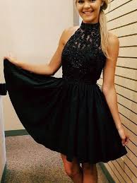 Cheap Short Lace Beaded Halter Black Homecoming Dresses 2018 Cm481 Black Homecoming Dress High Neck Homecoming Dresses Mini Homecoming Dresses