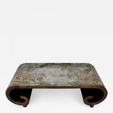 Chan cocktail table (without panels) by philip & kelvin laverne. Rare Philip And Kelvin Laverne Marriage Whirl Scroll Coffee Table 1960s