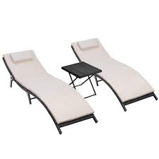 Suncoast furniture is the leading manufacturer of quality commercial and residential outdoor pool and patio furniture. Walnew 3 Pcs Patio Furniture Outdoor Lounge Chairs Folding Lawn Poolside Patio Chaise Lounge Sets Pe Rattan Chaise Lounges With Side Table And Beige Cushion Walmart Com Walmart Com