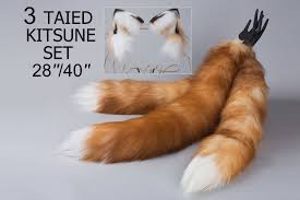 3 Tailed Fox Tail Plug and Ear Set Kitsune Tail Plug and Ear - Etsy Finland