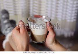 Girl Hands Holding Glass Cup Coffee Stock Photo Edit Now 1841456185 Coffee Stock Glass Cup Girls Hand