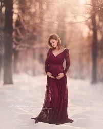 Christmas Winter Snow Maternity Photo Ideas And Inspiration Lace Maternity Dress Elegant Maternity Dresses Maternity Dresses Photography