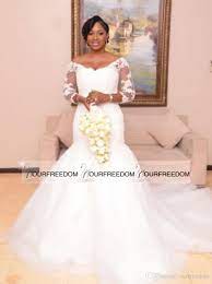 2016 Mermaid 3 4 Long Sleeve Wedding Dresses Lace Court Train African Plus Elegant Bridal Gown Long Sleeve Mermaid Wedding Dress Long Sleeve Wedding Dress Lace