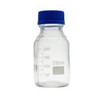 Botol reagen sekrup biru kimia laboratorium kaca