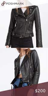 Zara Genuine Sheep Leather Biker Jacket Cropped Faux Leather Jacket Mustard Leather Jacket Womens Black Leather Jacket