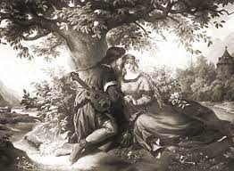 Lovers under a lime tree, in a forest field amongst crushed flowers and grass are seen and known only by a nightingale, tándaradéi. Tandaradei