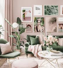 Blue color printed buddha wall decor poster for living room no. Stylish Gallery Wall Pink Green Living Room Frida Poster Golden Frames Gallery Wall Inspiration Posterstore Eu