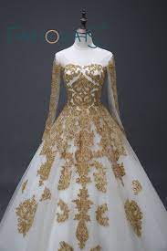 Free Shipping Buy Best 2017 Stunning Muslim Wedding Dresses Gold Beading Appliques Sweep Train Scoop Long Sle Ball Gowns Wedding Gold Wedding Dress Gowns