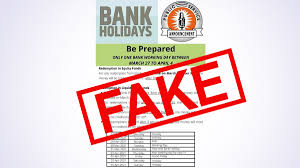 The food bank's finance dept. Bank Holidays To Affect Transactions Between March 27 To April 4 2021 Fake News Claiming Banks Would Work Just 1 Day During The 9 Days Goes Viral Latestly