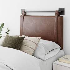 Nathan james nelson 47 in. Nathan James Harlow Twin Wall Mount Headboard Faux Leather Upholstered Headboard Adjustable Height Vintage Brown Pu Leather Straps With Black Matte Metal Rail Brown Black Walmart Com Walmart Com