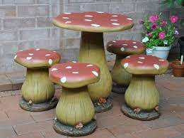 Toadstool Table And Four Chairs Childrens Setting Mushroom Childs Play Stool New Gardening For Kids Fairy Garden Furniture Kids Playing