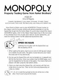 The first player to win two games wins the set. Calameo Monopoly Speed Die Game