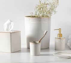 For over 70 years, pottery barn has represented exceptional quality and unparalleled value. Casafina Taormina Stoneware Bathroom Accessories White And Gold Pottery Barn