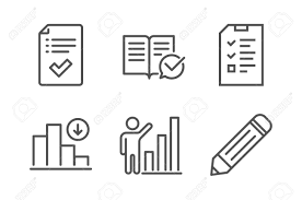 Interview Decreasing Graph And Approved Documentation Icons