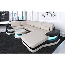 Stoff Wohnlandschaft Stoffsofa Modena U Form Leder Stoff Mix Optionale Led Beleuchtung Sofa Set Designs Leder Wohnzimmer Wohnzimmermobel Weiss