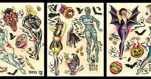 Original Halloween Traditional Tattoo Flash Set Caution Etsy Halloween Tattoo Flash Halloween Tattoos Traditional Tattoo