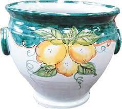 Ceramic lemon drop rainbow floral planter features a yellow colored finish around the rim with a vibrantly colored floral design that can brighten any room. Italian Ceramics Artistic Cache Pot Decorated With Lemons For Plant And Flowers Hand Painted And Hand Made In Italy Diameter Cm 35 H Cm 30 Amazon Co Uk Handmade