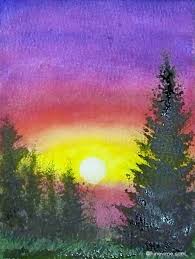 You are here in this beginner watercolor lesson i will show you how to blend colors wet into wet to make the sky and water. Watercolor Sunset Landscape Tutorial How To Draw Step By Step Easy For The Beginner Hiart