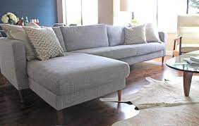Annie And Her Husband First Decorated Her Living Room With A Karlstad Sectional Couch That Came With Classic Ikea Birch Legs Ikea Sofas Ikea Ideen Wohnen