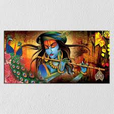 Regalocasila Hindu God Lord Krishna Peacock Feather Digital Poster With Uv  Textured | Room Decoration | Reprint On Non Tearable Waterproof Polyester |  Unframed : Size “24 X 36