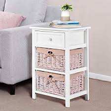 Woodbridge white painted small bedside table this bedside table is designed for excellent storage and will be a beautiful centrepiece in your living space part of our i love wicker, be it white wicker or brown wicker. Giantex Wooden Nightstand 3 Tiers W 2 Baskets And 1 Drawer Bedside Sofa Storage Organizer For Home Living Room Bedroom End Table 1 White Wicker Guide