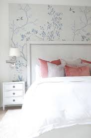 She rounded up some of her modern/eclectic friends to be able to show you all there are other ways to create an accent wall other than shiplap. Pink Blue Gray Hand Painted Chinoiserie Wallpaper Transitional Bedroom