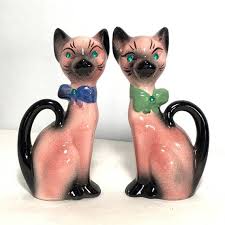 Black And White Siamese Cat Vintage Pink Black Siamese Cats Salt Pepper Shakers 1950s Calvert Of Pasadena Mcm Black Siamese Cat White Cats Vintage