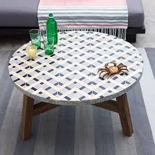 Mosaic Tiled Coffee Table Gray Zigzag Driftwood Base Westelm 32 5 Diam X 17 H Tiled Coffee Table Outdoor Coffee Tables Mosaic Patio Table