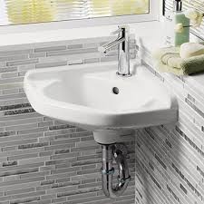 Wallcut bathroom wall mount rectangle corner sink white porcelain ceramic vessel sink & chrome faucet combo. Wall Mounted Porcelain Lavatory Sinks