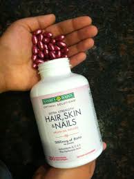 Biotin Vitamins For Hair Skin And Nails This Vitamin Strengthens Hair Skin And Nails And Works Great I Got These At Costco The Color Is Soooo Pretty Hair Vitamins Hair Skin Nails Beauty Skin Care
