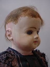 Large Antique Papier Mache Doll All Original Tattered Silk Dress Great  Bonnet