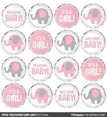 Baby Shower Candy Labels Printable Round Stickers Pink And Etsy Baby Shower Elefantes Ducha De Bebe Elefante Baby Shower De Color Rosa