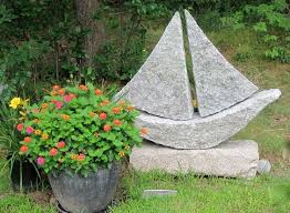Gray Granite Sailboat Sculpture For Garden And Landscape Design Handmade In Maine By Obadiah Buell Scul Garden Sculptures Stone Stone Design Stone Sculpture
