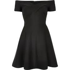 River Island Black Scuba Bardot Skater Dress Black Flare Dress Bardot Skater Dress Skater Skirt Dress