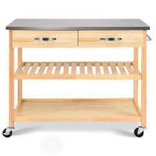 Online shop for all of your home needs at bargain prices. 2 Drawers And Shelf Utility Cart For Home And Restaurant Solid Pine Wood Lockable Wheels Giantex Kitchen Trolley Cart Rolling Island Cart Serving Cart Large Storage With Stainless Steel Countertop Kitchen Islands