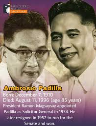 ➡️Ambrosio "Paddy" Bibby Padilla was a Filipino basketball player, lawyer,  and an elected member of the Senate of the Philippines. He was one of the  most important figures in Asian basketball development.