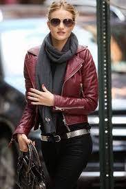Dark Red Leather Jacket Denim Pant With Purse Fashion Clothes Autumn Fashion