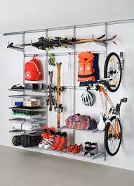 You could probably put a couple of tanks on the shelves, either by fastening to wall studs or just the drywall, with no. Elfa Shelving System The Container Store Aufbewahrung Garage Fahrradabstellraum Aufbewahrung