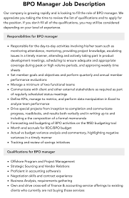 Bpo Manager Job Description | Velvet Jobs