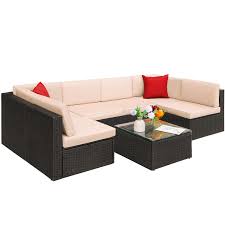 Bestmassage patio wicker furniture outdoor 4 pieces rattan sofa garden set. Outdoor Patio Furniture Pe Rattan Wicker Sectional Cushioned Sofa Sets With 2 Pillows 2 Pieces Beige Patio Furniture Accessories Patio Lawn Garden Ekoios Vn