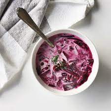 I love the deep ruby color of this borsch; Granny S Borscht Vegan Option Fraiche Living