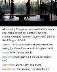 Before the fight scene happens. The Avengers Each Embody A Stage Of Grief After Black Widows Death Little Movie Moments
