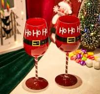 Amazon.com | Ho Ho Ho Santa Wine Glasses Set of 2, Red ...