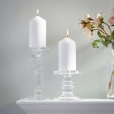 Wide selection of pillar candle holders to use with our variety of pillar sizes and beautiful unity candles to help protect table surfaces from heat damage. Wilko Small Glass Pillar Candle Holder Wilko