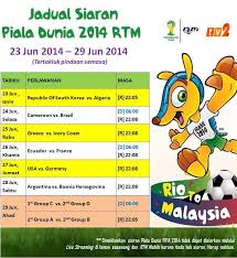Radio televisyen malaysia (rtm) akan menayangkan sebanyak 35 perlawanan rtm turut menyediakan siaran ulangan piala dunia 2014 setiap hari iaitu pada pukul 3 hingga 5 petang di tv1, 10 hingga 12 malam (tv2) dan 8. Riotomalaysia Jadual Rtm Radio Televisyen Malaysia Facebook