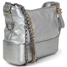 authentic Chanel Gabrielle Medium Hobo Bag Metallic Silver Aged Calfskin  Leather