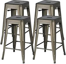 Maybe you would like to learn more about one of these? Amazon Com Yaheetech 24inch Metal Bar Stools Counter Height Barstools Set Of 4 High Backless Industrial Stackable Metal Chairs Indoor Outdoor Gun Metal Patio Lawn Garden