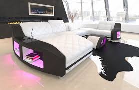 Leder Sofa Swing U Form Mit Ottomane Weiss Schwarz Idei Ukrasheniya Doma Ukrashenie Doma Dom